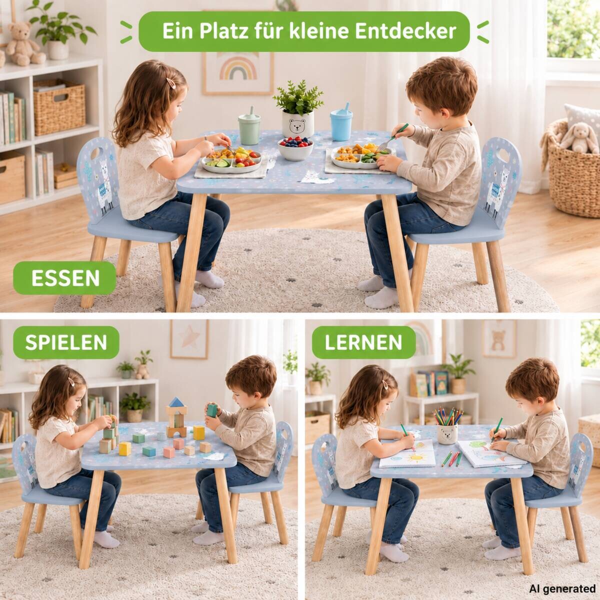 Kesper Kindertisch mit zwei Stühlen multicolor Spanplatte