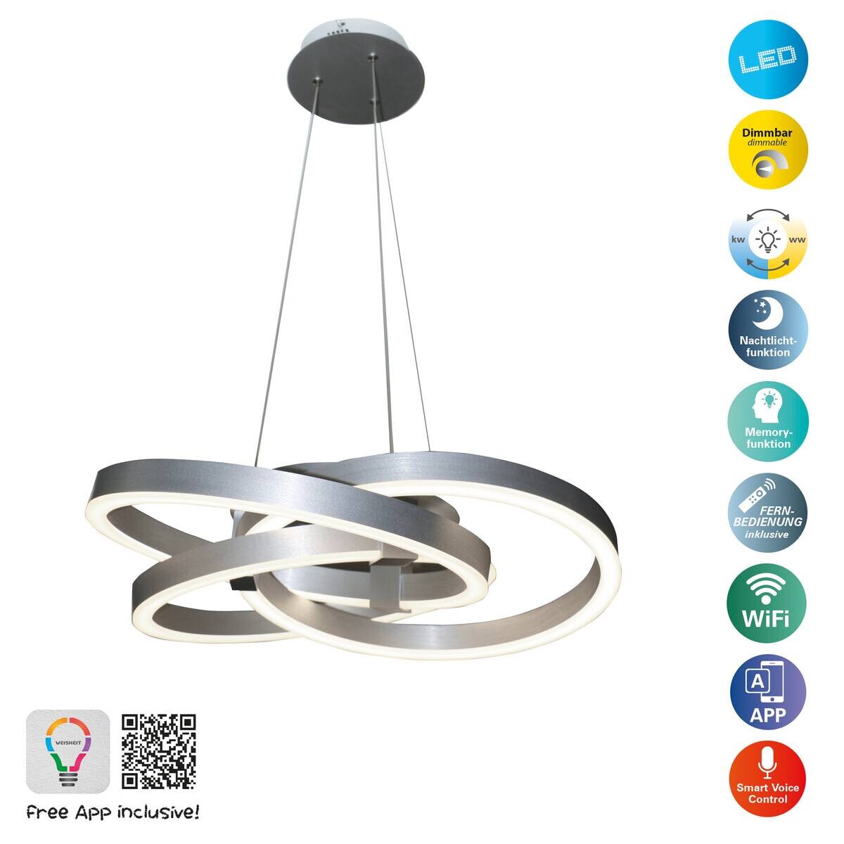 Näve Leuchten Pendelleuchte 6107960 Alu Kunststoff Metall B/H/T: ca. 58x120x58 cm null 3 Brennstellen