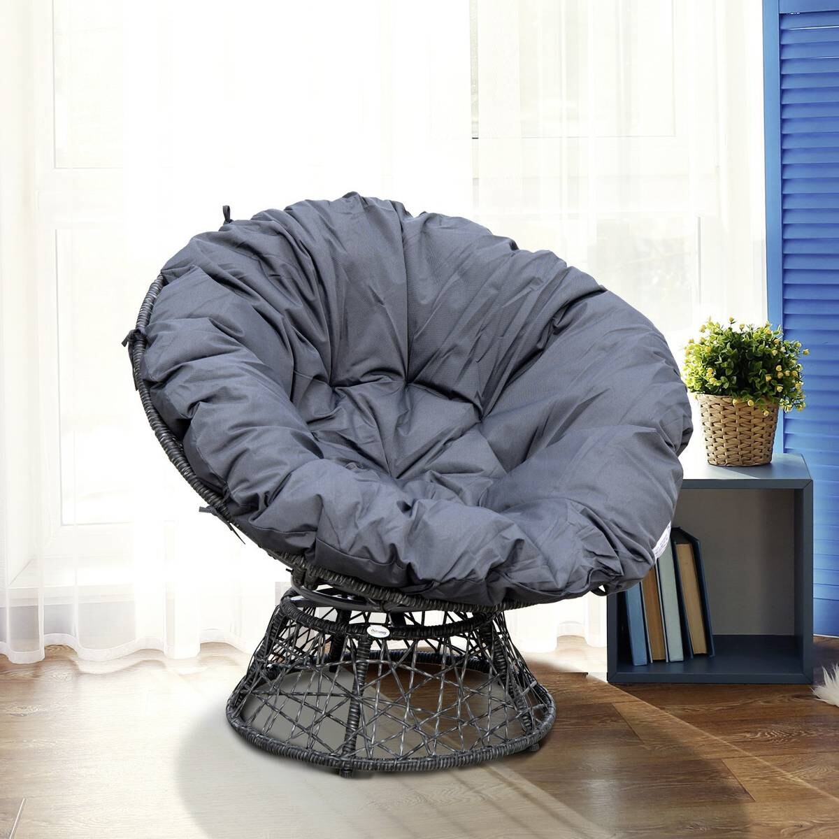 Outsunny Papasansessel schwarz Polyrattan B/H/L: ca. 87x90x97 cm