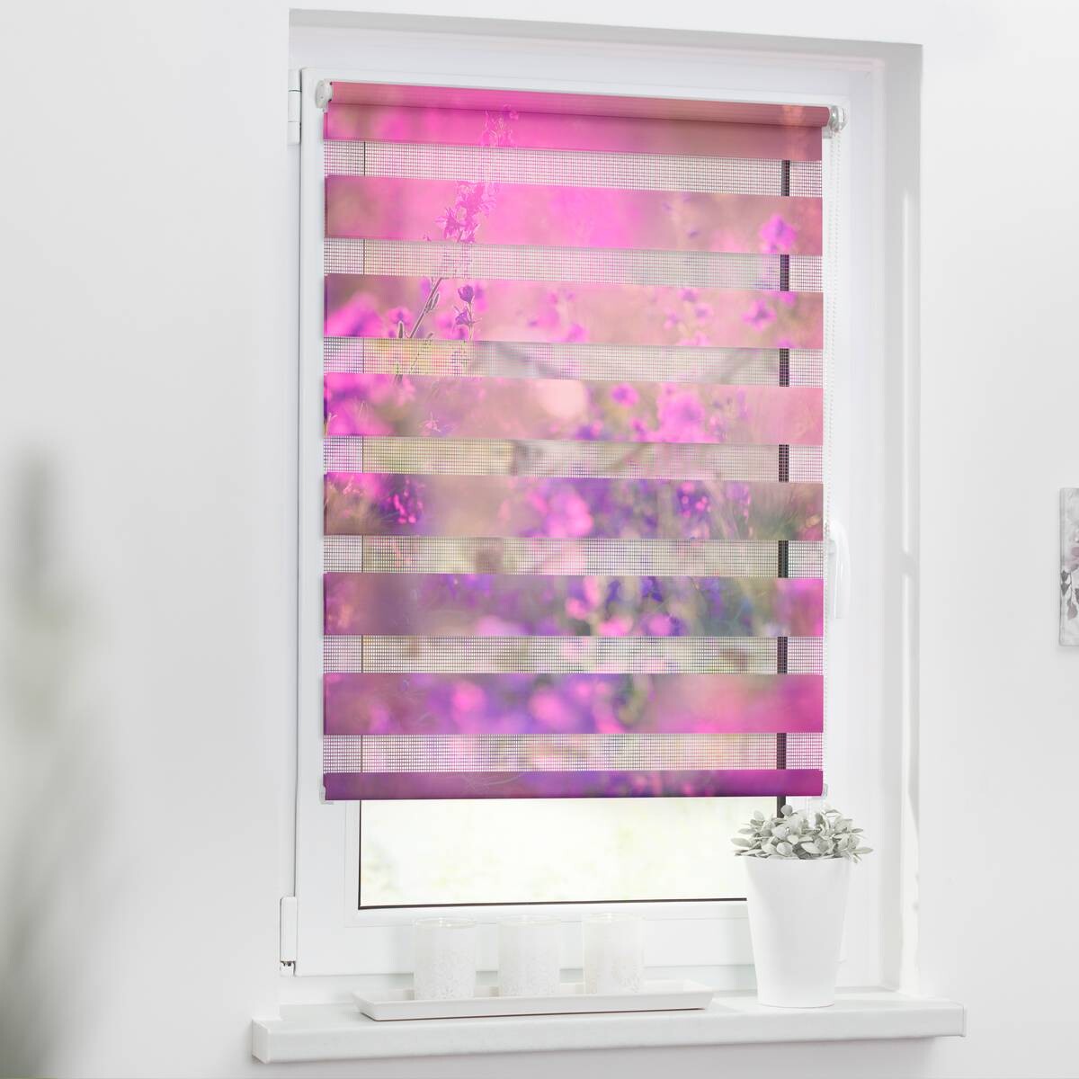 LICHTBLICK Doppelrollo Duo Blumenwiese violett B/L: ca. 60x150 cm