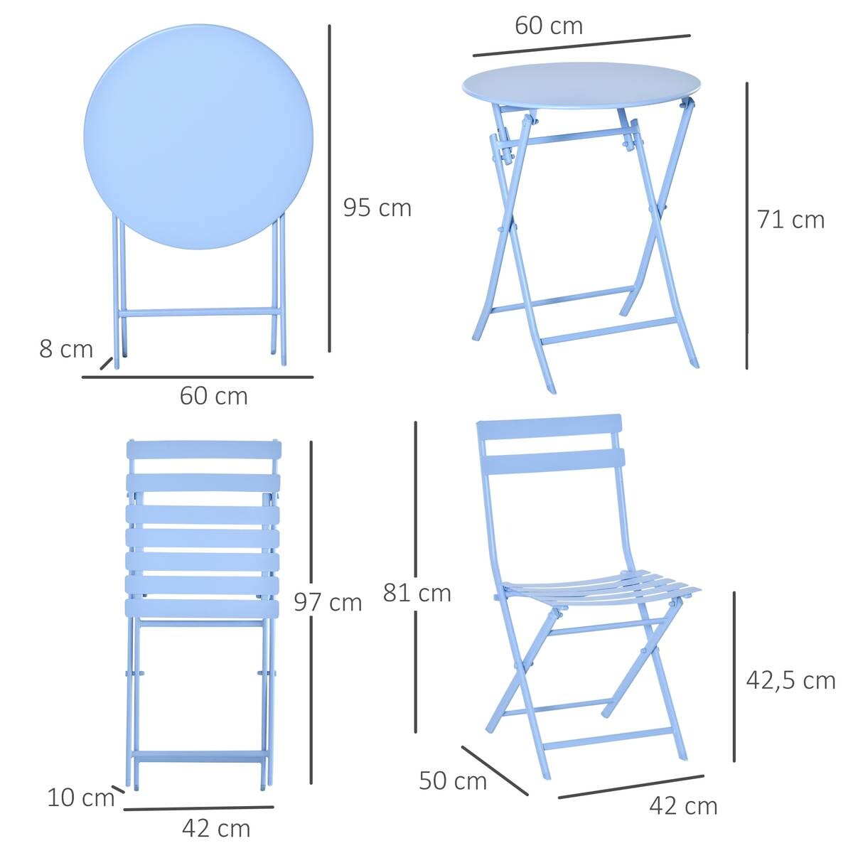 Outsunny Gartenmöbel-Set hellblau Metall