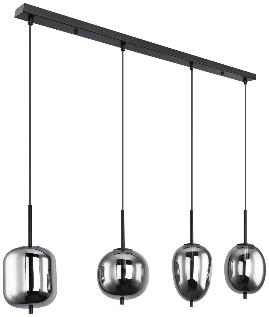 GLOBO Pendelleuchte Blacky 15345-4 schwarz Metall Rauchglas B/H/L: ca. 19x120x100 cm E14 4 Brennstellen