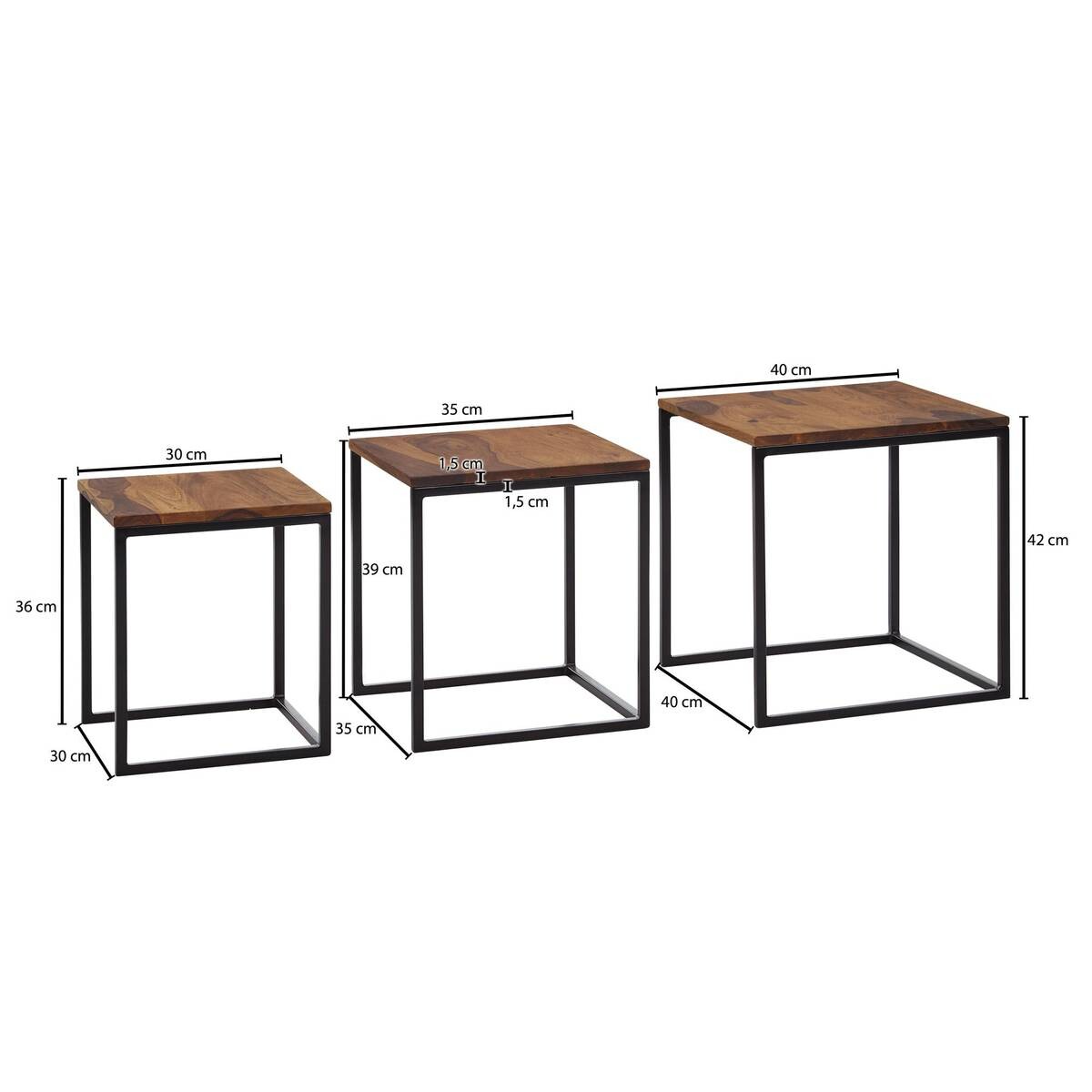 Beistelltisch 3er-Set. rosenholz Holz B/H/T: ca. 40x42x40 cm