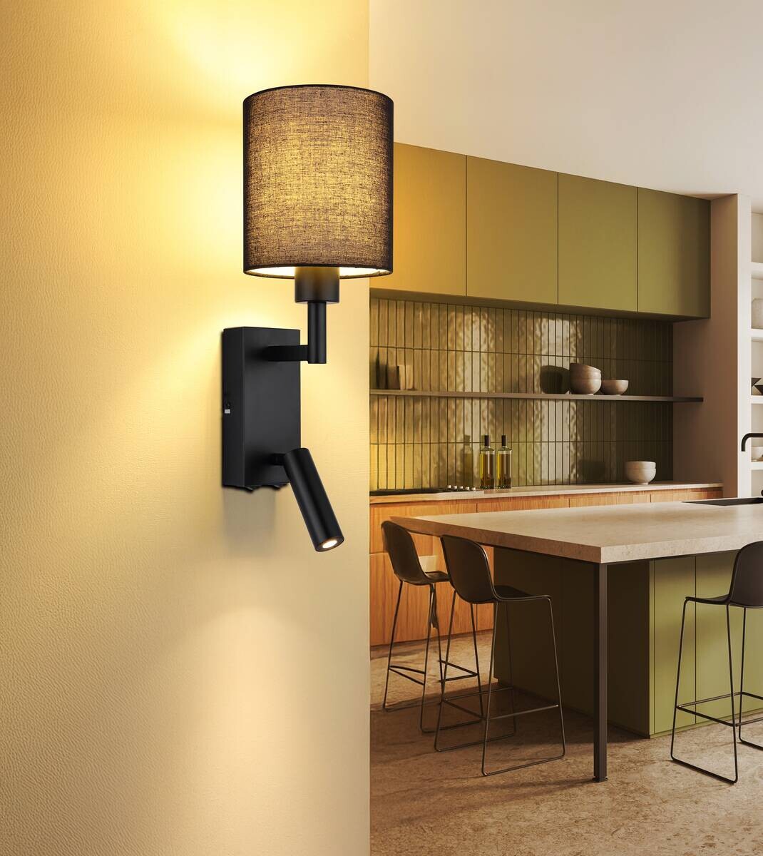 GLOBO Wandleuchte schwarz Metall B/H/L: ca. 17x45,5x15 cm E27 2 Brennstellen