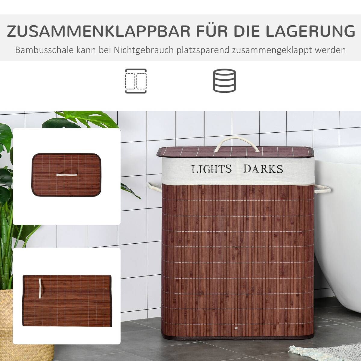 HOMCOM Wäschekorb weiß B/H/L: ca. 32x52x63 cm