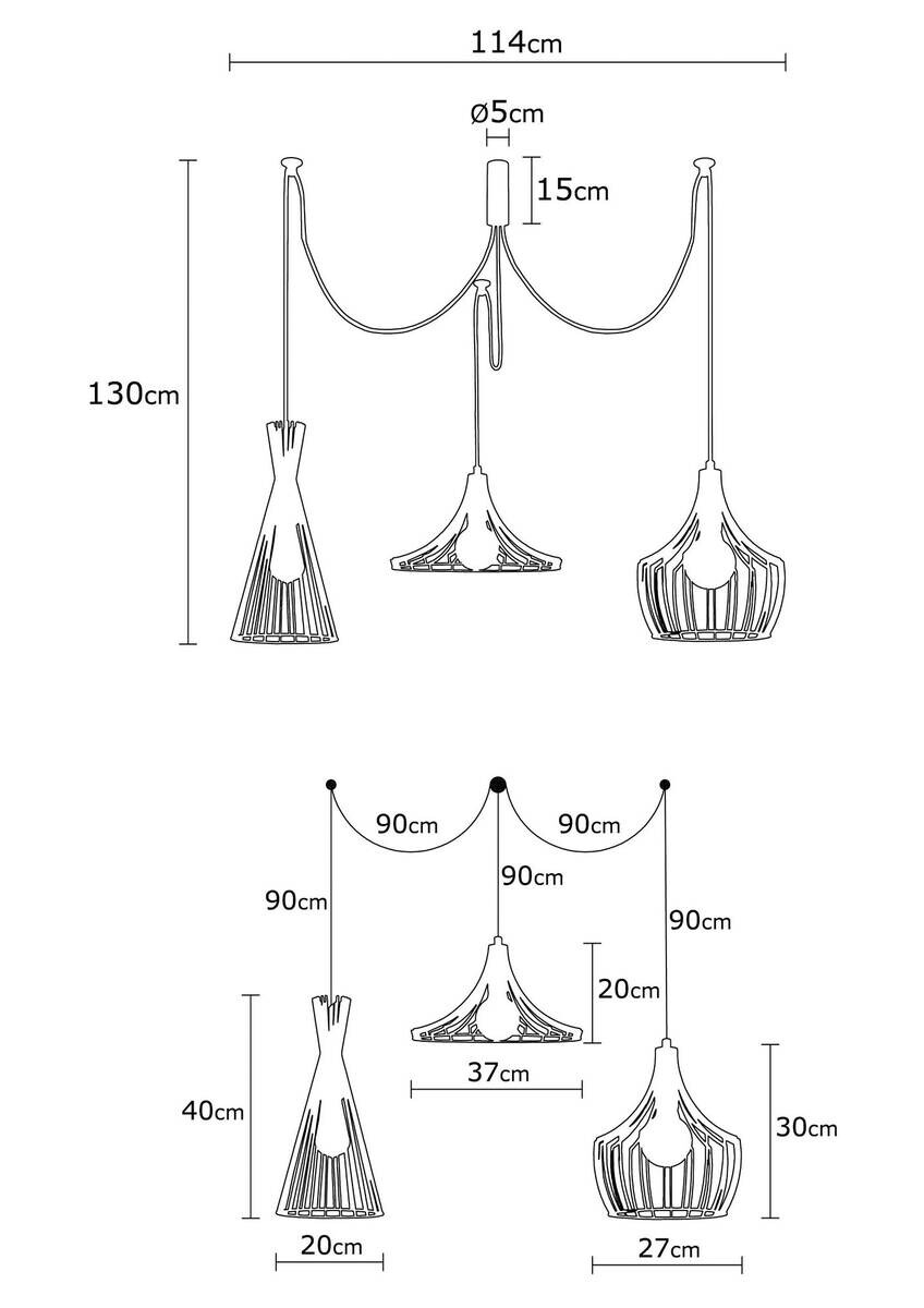 Opviq Pendelleuchte Mezopotamya Kupfer Metall B/H/T/L/D: ca. 114x130x114x114x114 cm E27 3 Brennstellen