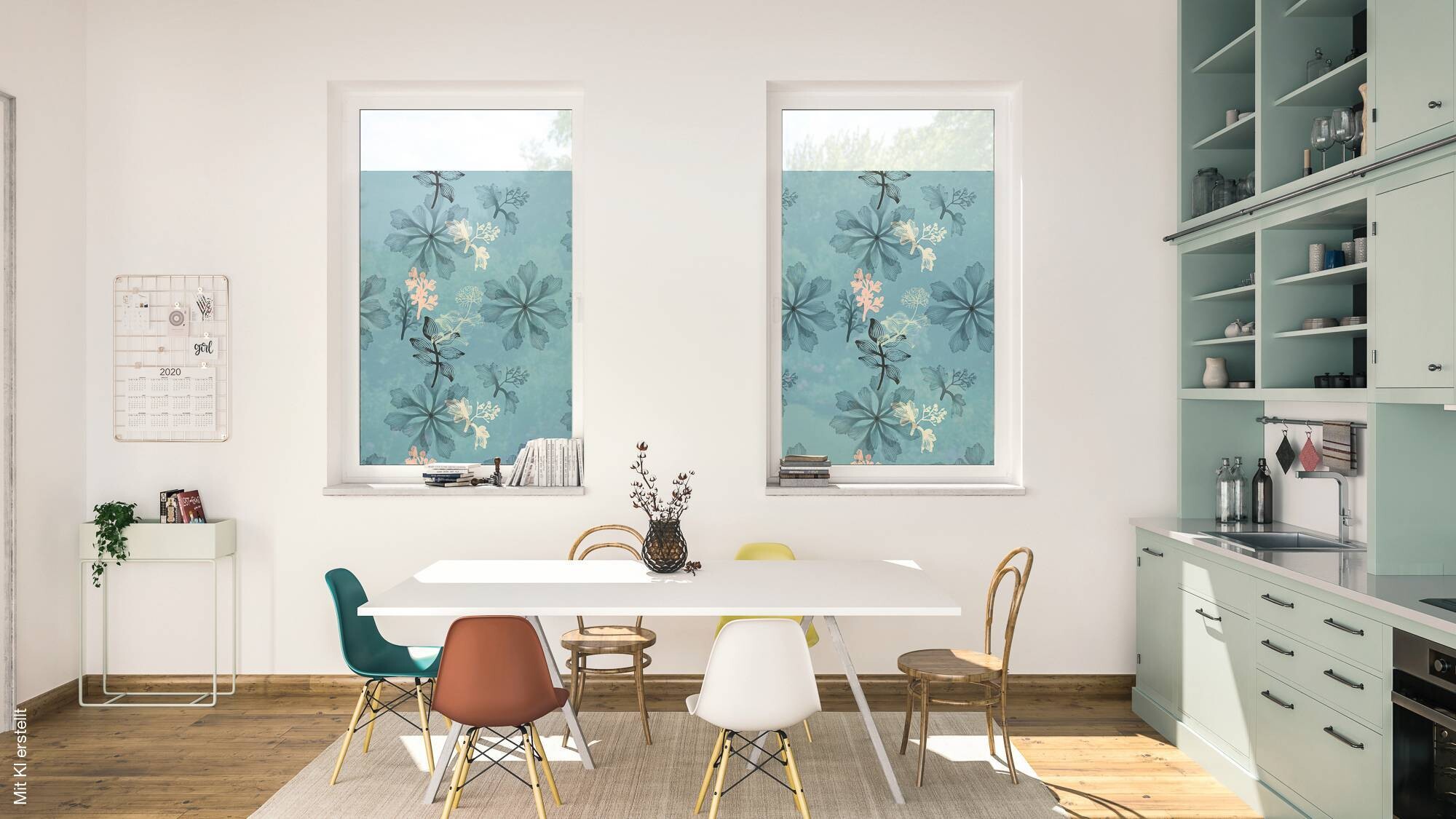 LICHTBLICK Fensterfolie Aqua Floral Floral Aqua Floral blau B/L: ca. 100x180 cm