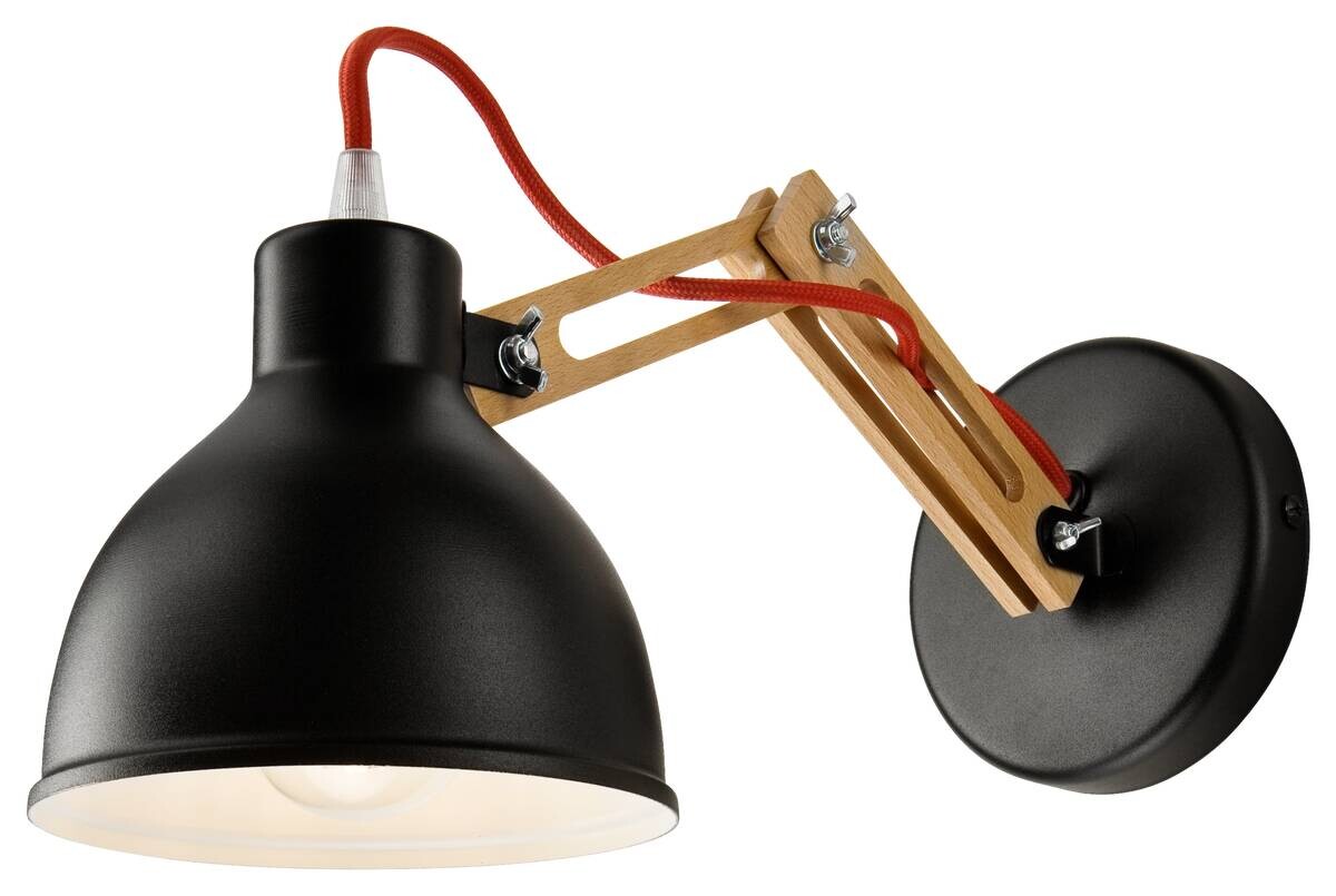 Lamkur Wandleuchte Marcello natur Holz Stahl H/L: ca. 25x35 cm E27 1 Brennstellen