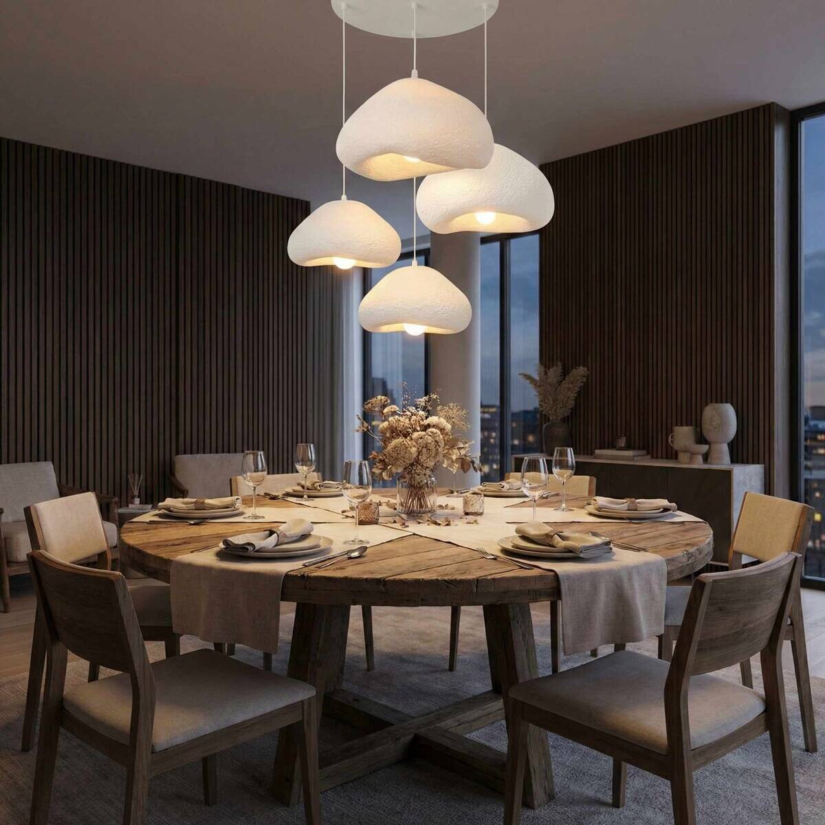 Opviq Pendelleuchte weiß Metall Fiberglas B/H/T/L/D: ca. 90x110x90x90x90 cm E27 4 Brennstellen