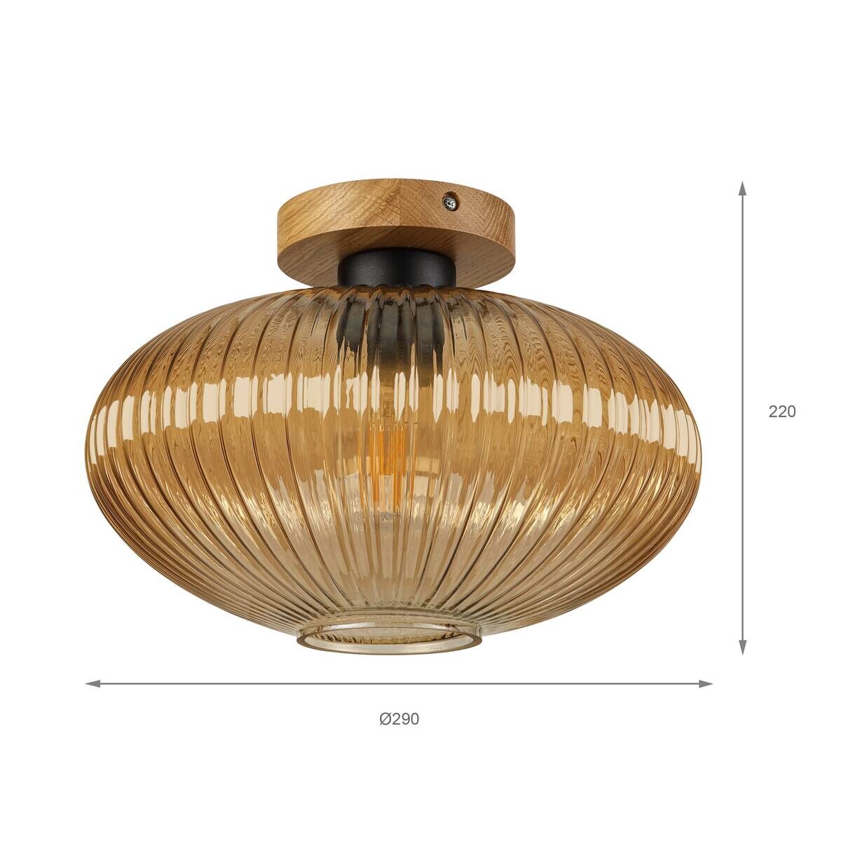 Lamkur Deckenleuchte Eiche gold Glas Eiche B/H/L: ca. 29x22x29 cm E27 1 Brennstellen