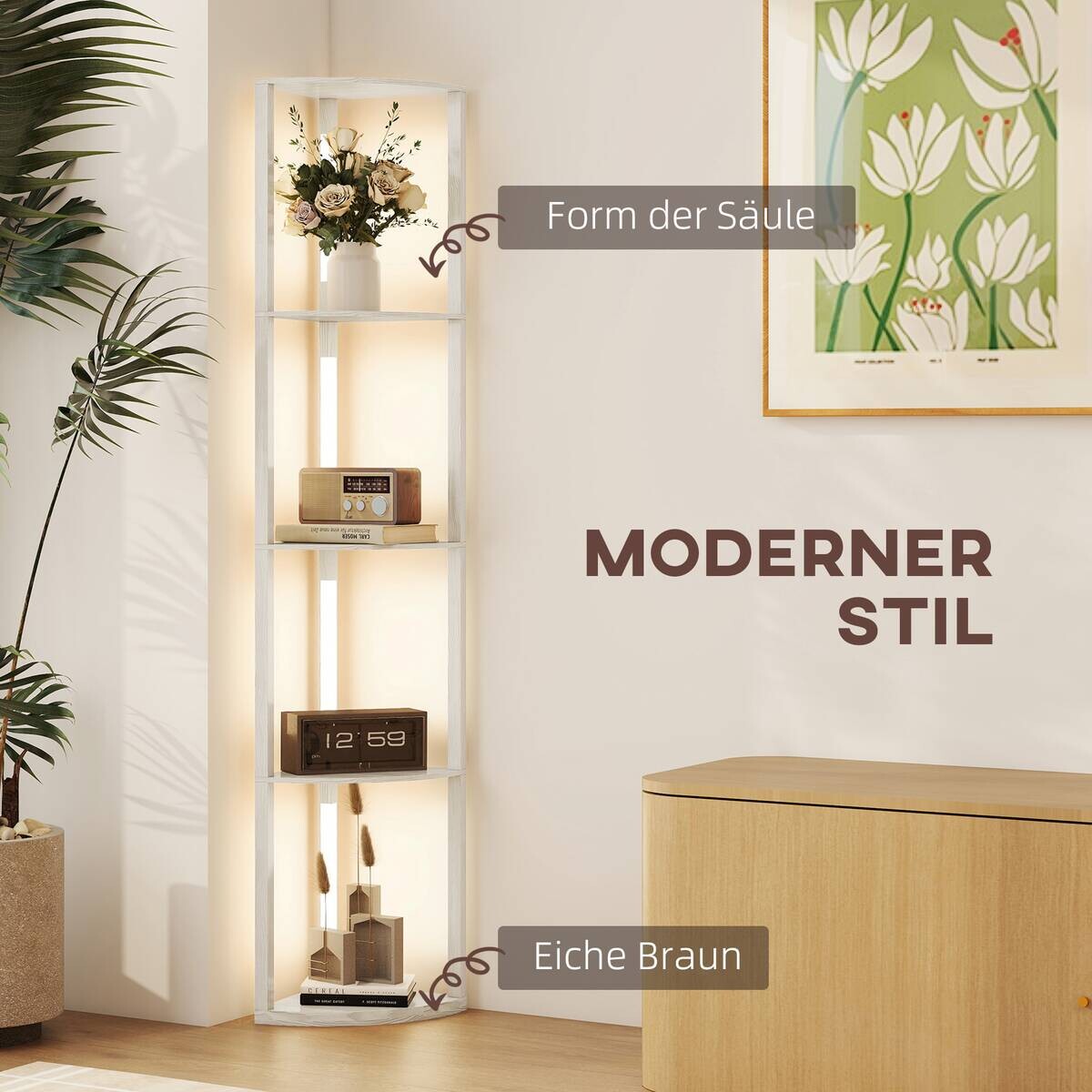 HOMCOM Stehleuchte Eiche MDF B/H/L: ca. 29,5x163,5x41 cm