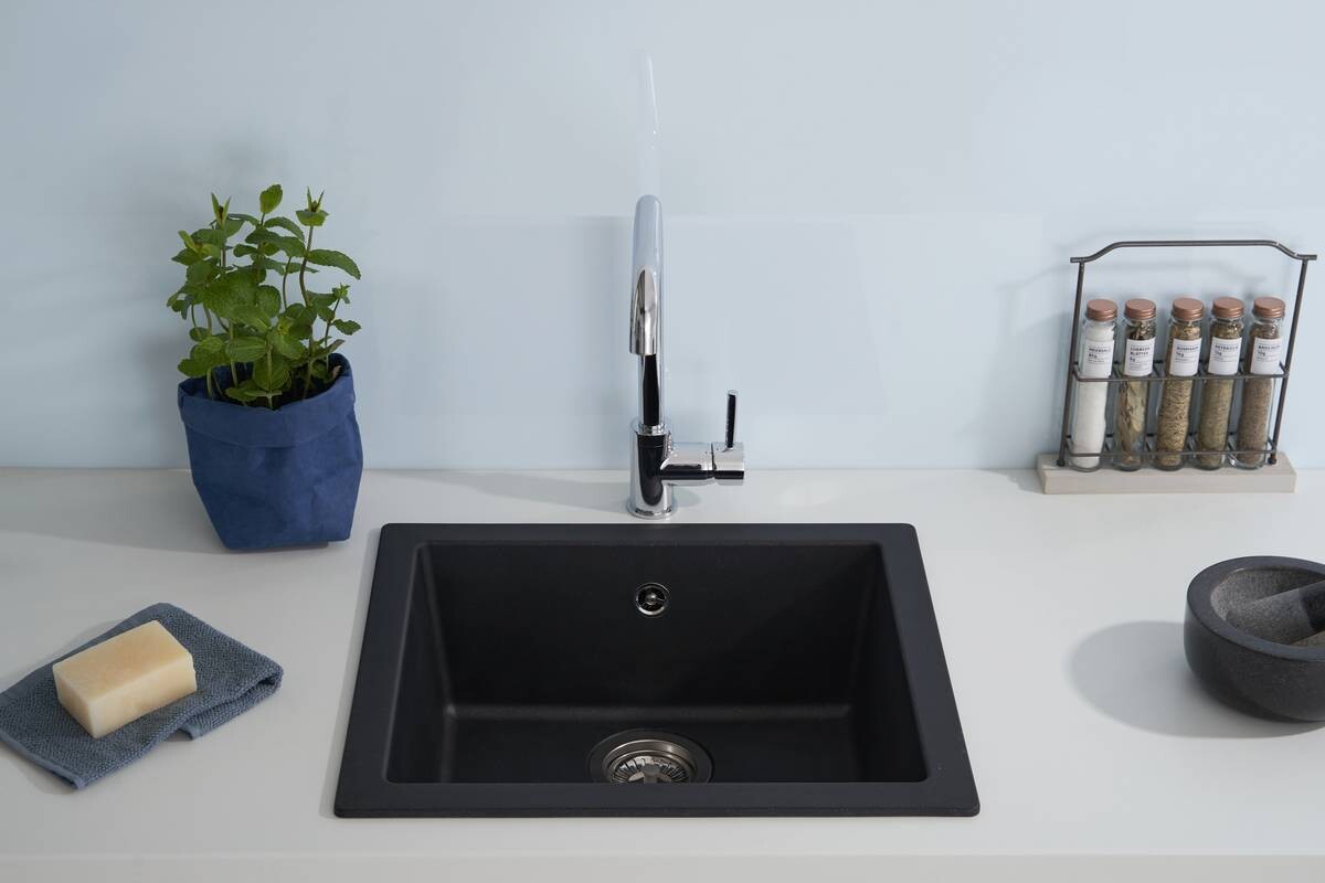 Respekta Einbauspüle Ohio 50 x 44 S schwarz Mineralite B/H/T: ca. 44x19x50 cm