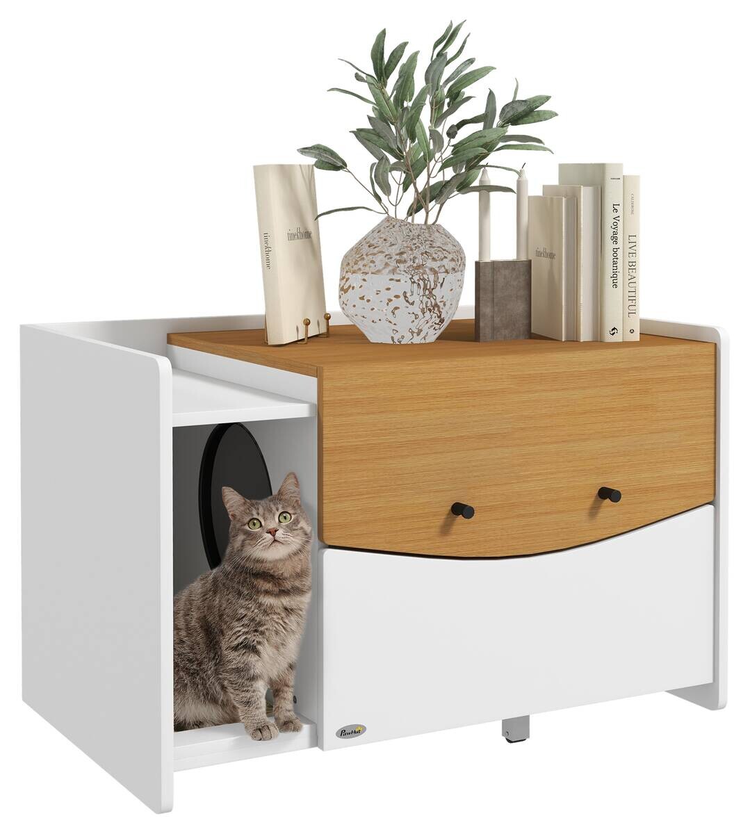 PawHut Schrank-Katzentoilette Eiche Spanplatte B/H/L: ca. 50x51x78 cm