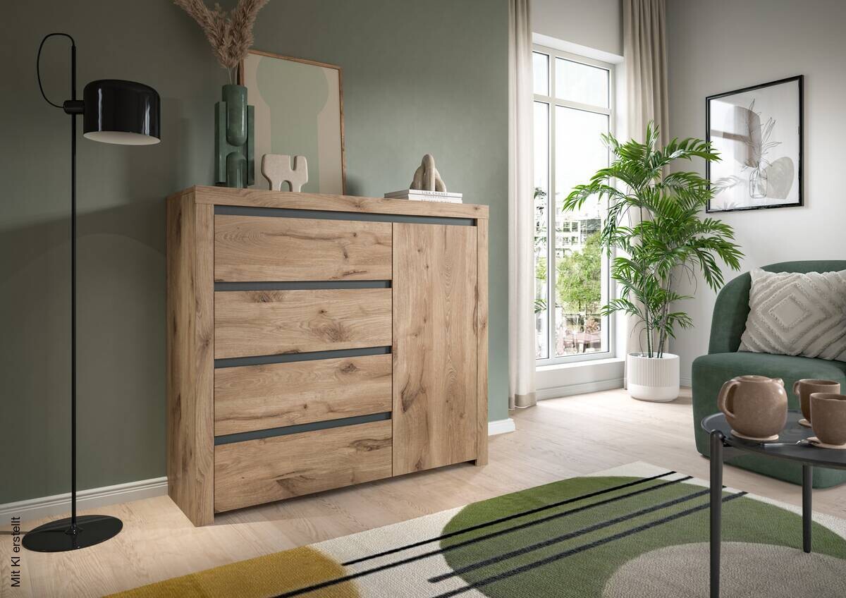 Kommode Woody Nox Oak Nachbildung anthrazit B/H/T: ca. 116x105x37 cm