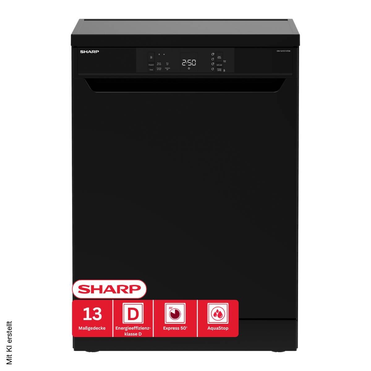 Sharp Geschirrspüler QW-NA1CF47DB-DE EEK: D Spektrum: A bis G 13 Gedecke schwarz B/H/T: ca. 60x85x60 cm