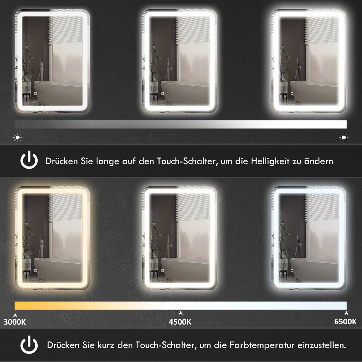 HOMCOM LED-Bad-Spiegel silber B/H/L: ca. 50x4x70 cm