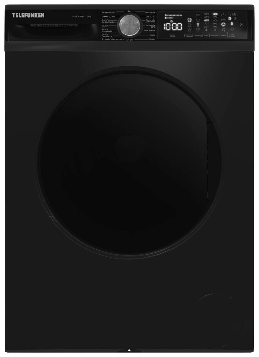 TELEFUNKEN Waschmaschine TF-WM-9541T3MB EEK: A Spektrum: A bis G 9kg 1400U/min mattschwarz B/H/T: ca. 59,7x84,5x58,2 cm