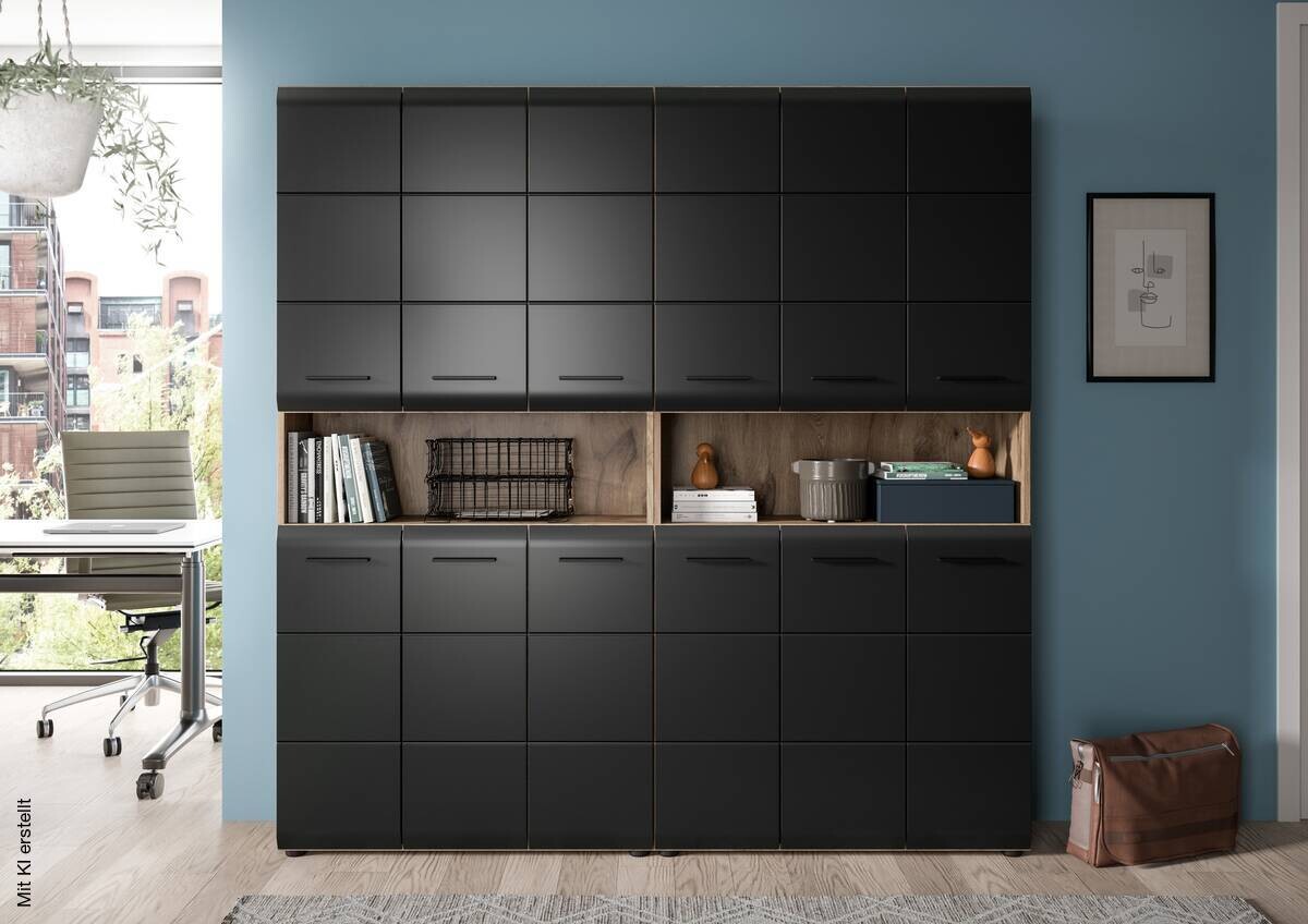 Badezimmer-Set Ice Nox Oak Nachbildung schwarz matt B/H/T: ca. 180x185x30 cm