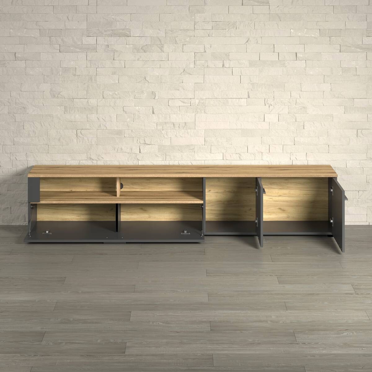 TV-Lowboard Esteban anthrazit Eiche Evoke Coast Nachbildung B/H/T: ca. 210x43x41 cm