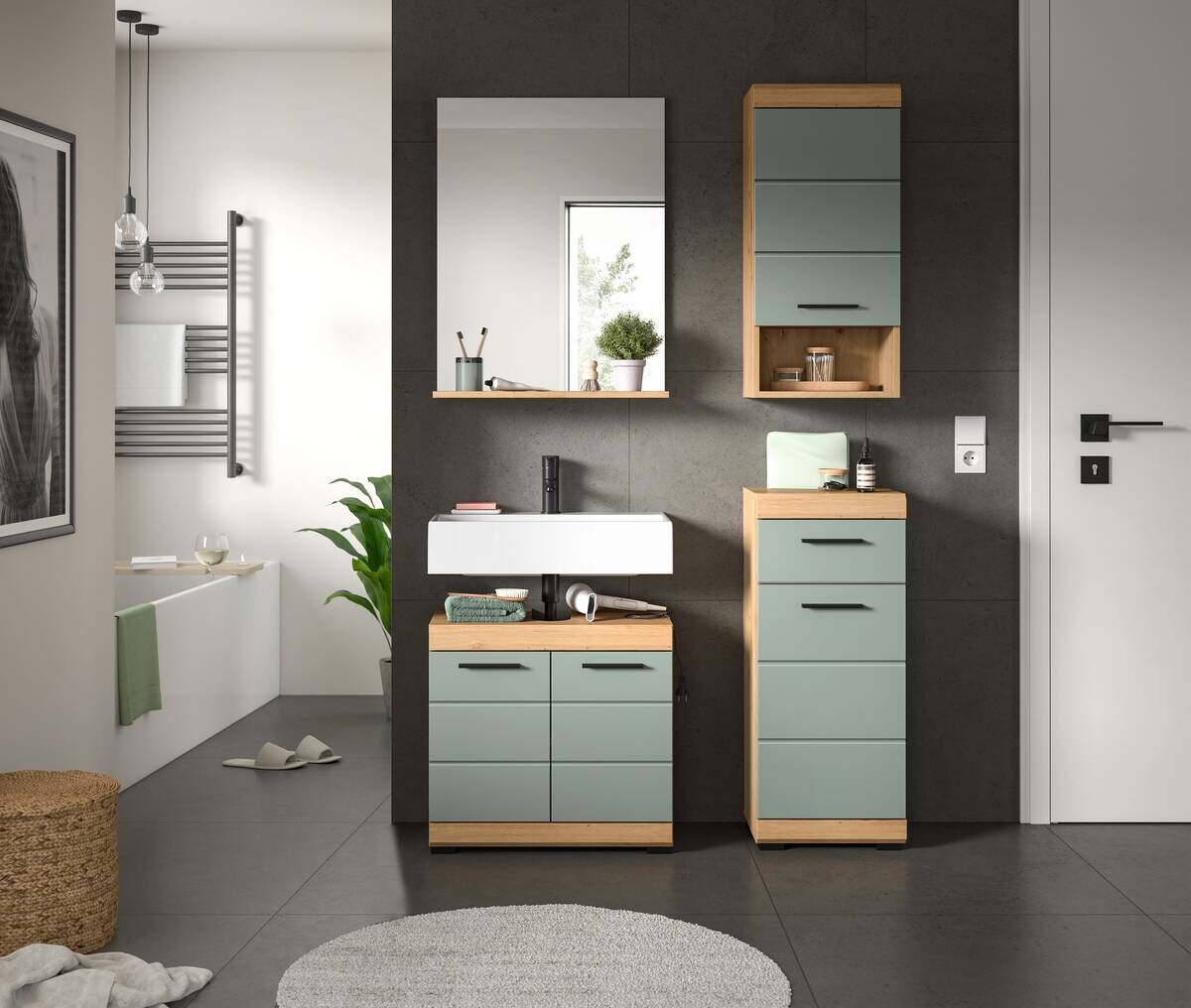 Badezimmer-Set Scout Eiche Artisan Nachbildung salbei Nachbildung B/H/T: ca. 112x191x34 cm