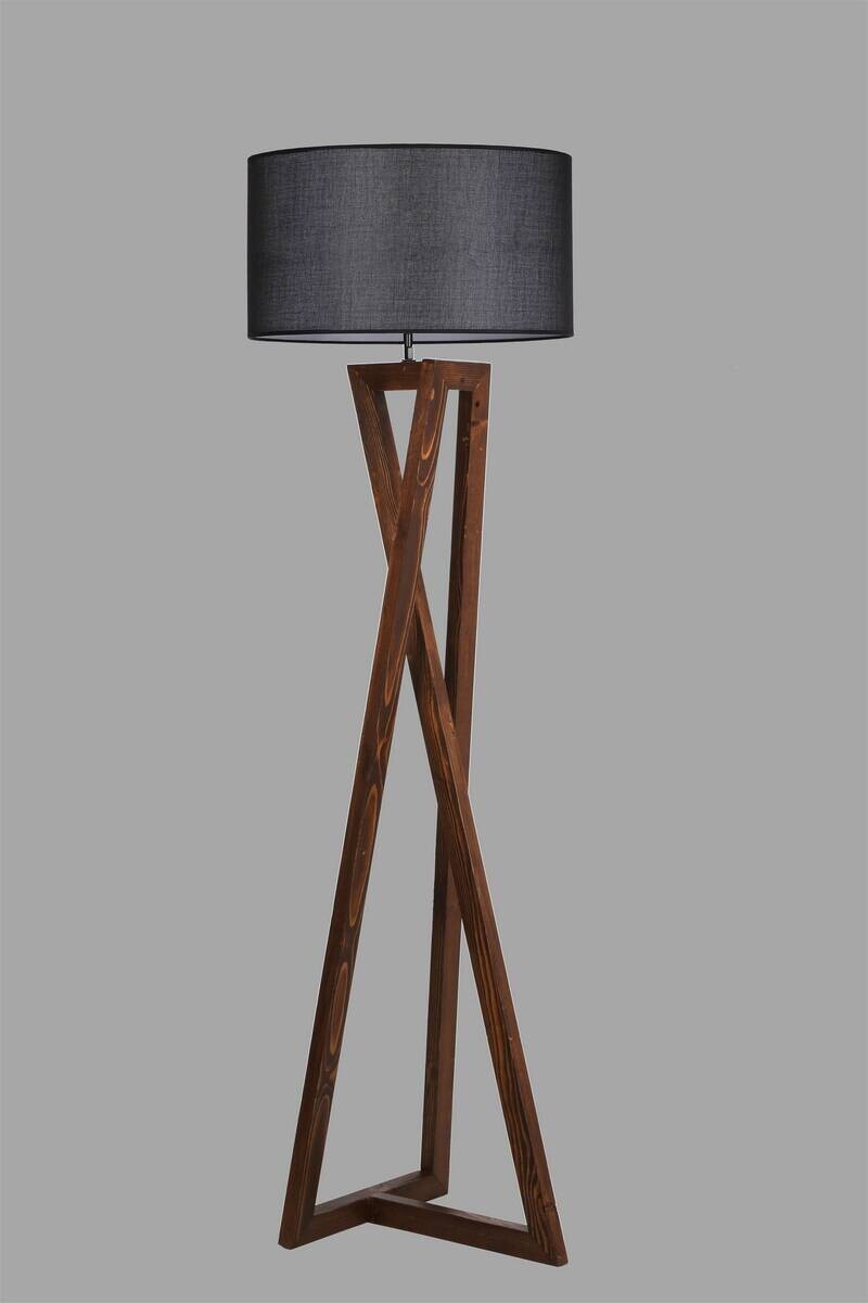 Stehleuchte nussbaum schwarz Stoff Holz B/H/L/D: ca. 45x150x45x45 cm E27 1 Brennstellen