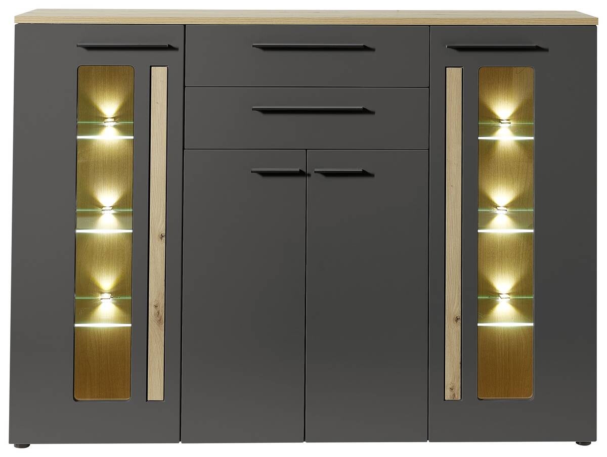 Highboard Loft Two Eiche Artisan Nachbildung Graphit Lacklaminat supermatt B/H/T: ca. 180x133x37 cm