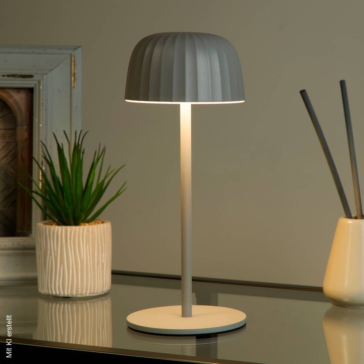LED-Tischleuchte grau weiß B/H/L: ca. 10,8x27x10,8 cm