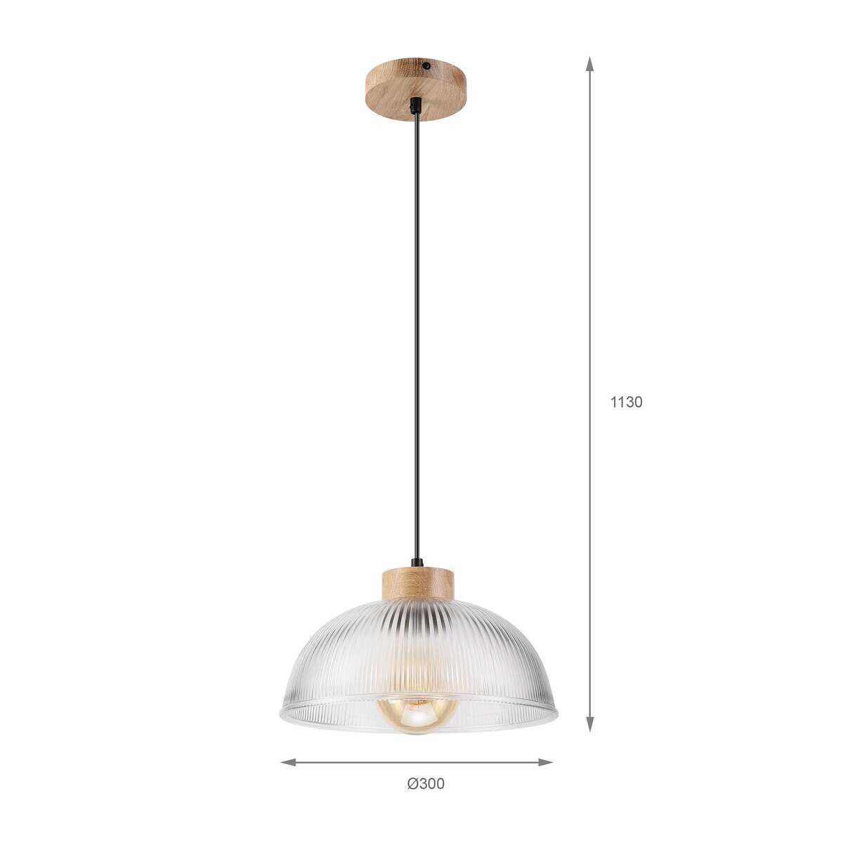 Lamkur Pendelleuchte Eiche Glas B/H/L: ca. 30x113x30 cm E27 1 Brennstellen