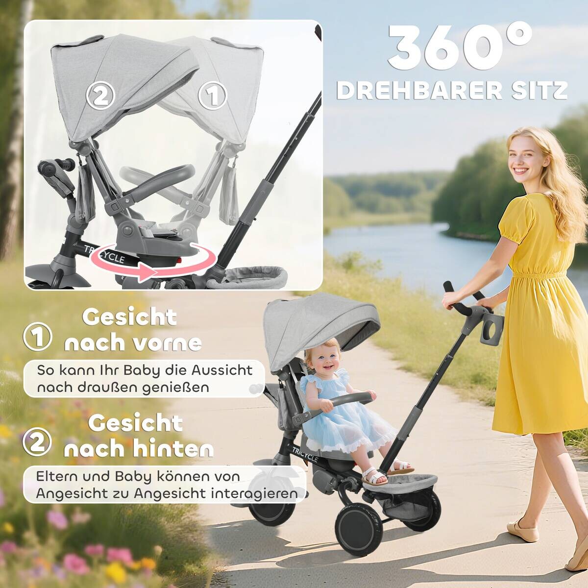 AIYAPLAY Kinderdreirad grau B/H/L: ca. 52x98x111,5 cm