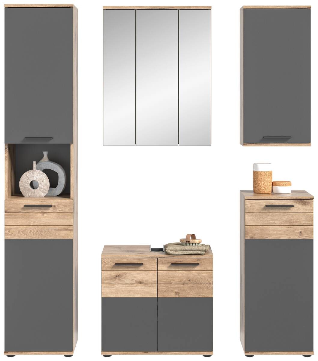 Badezimmer-Set MASON Nox Oak Nachbildung edles Basaltgrau Nachbildung B/H/T: ca. 164x190x34 cm