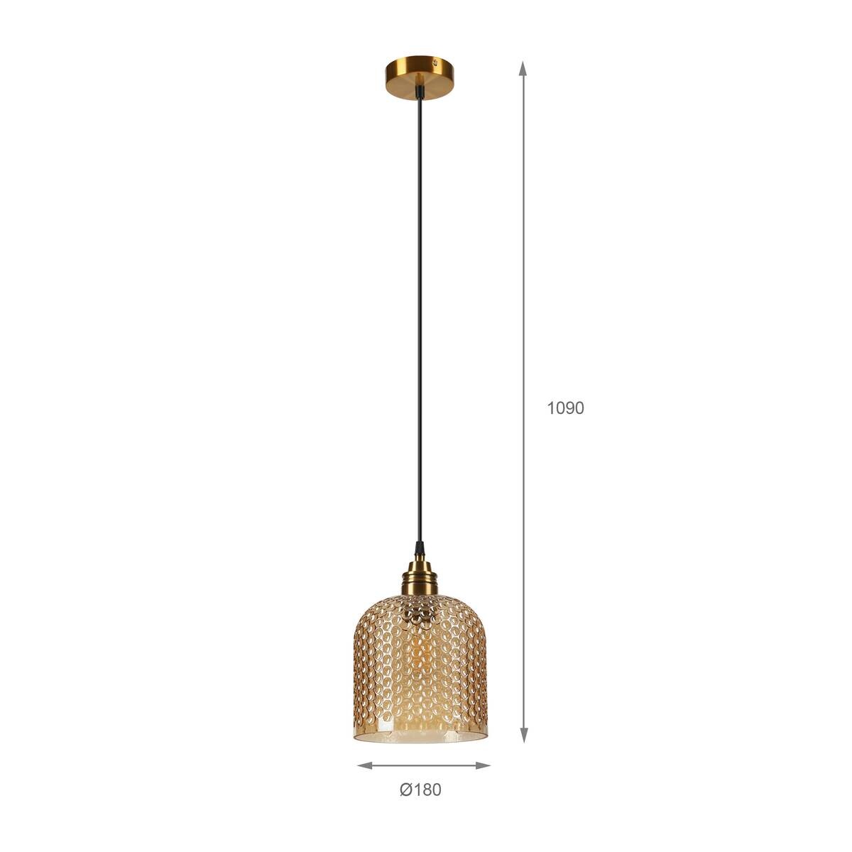 Lamkur Pendelleuchte Eiche gold Glas B/H/L: ca. 18x109x18 cm E27 1 Brennstellen