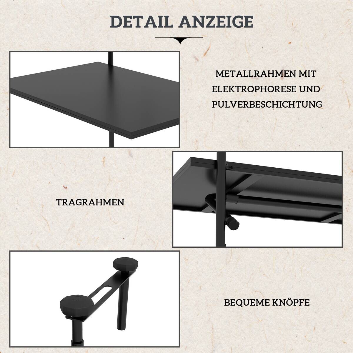 Outsunny Balkontisch schwarz Polypropylen B/H/L: ca. 60x62x85,5 cm