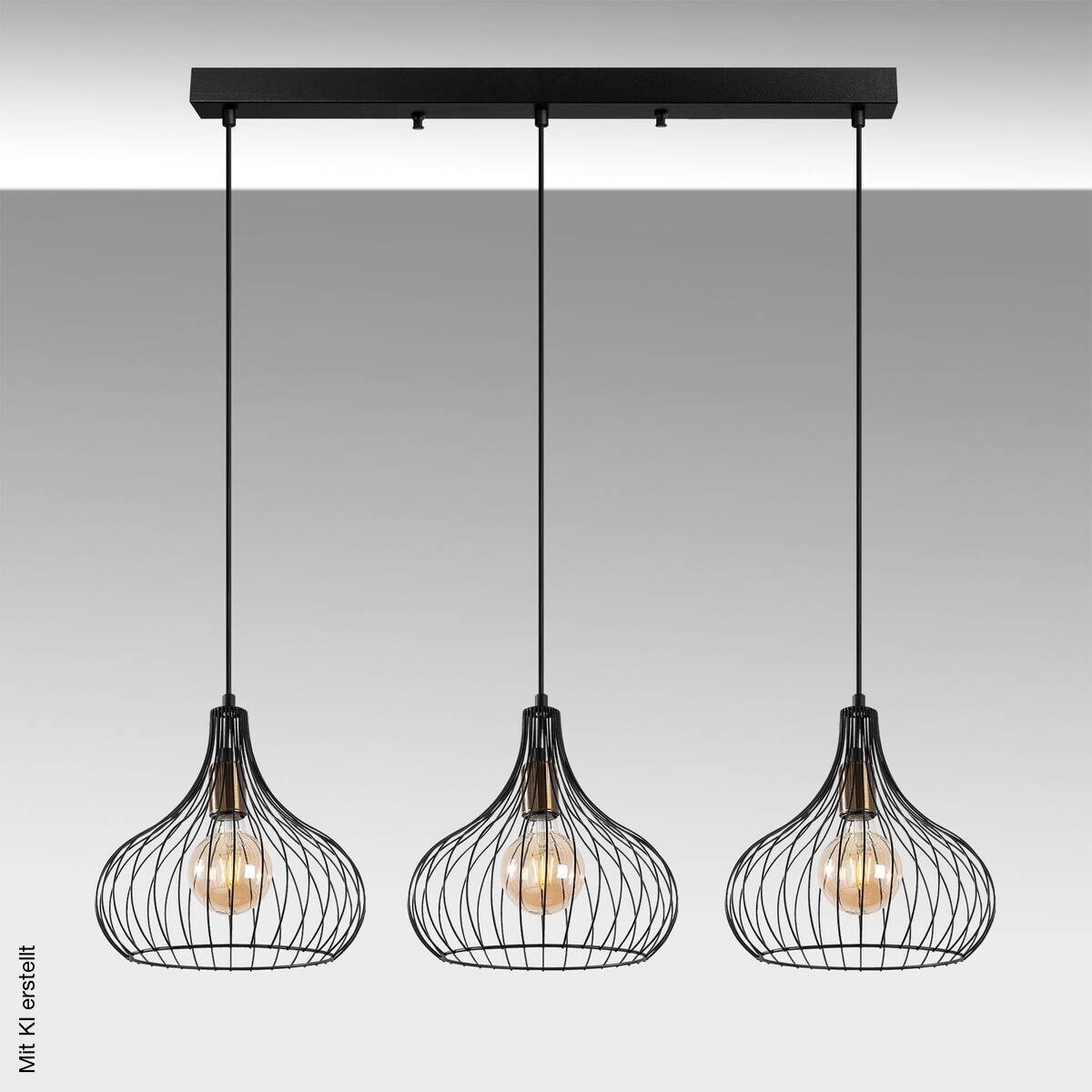 Opviq Pendelleuchte Teldamla-11910 schwarz B/H/T/L: ca. 76x120x22x76 cm E27 3 Brennstellen