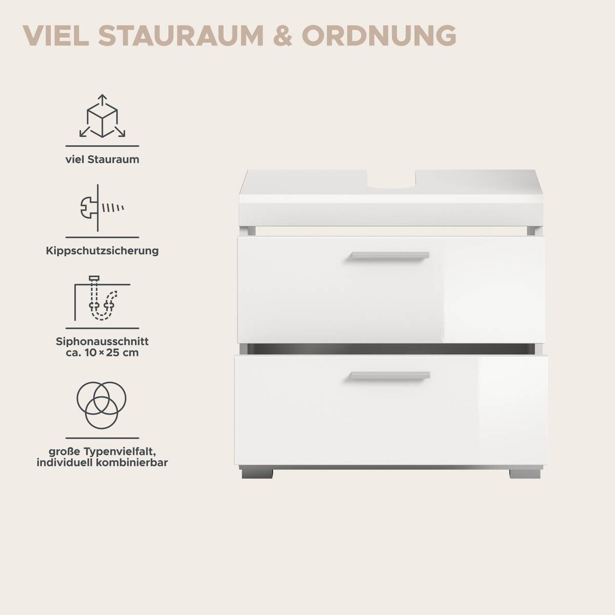 Waschbeckenunterschrank Scout weiß weiß Hochglanz B/H/T: ca. 60x56x37 cm