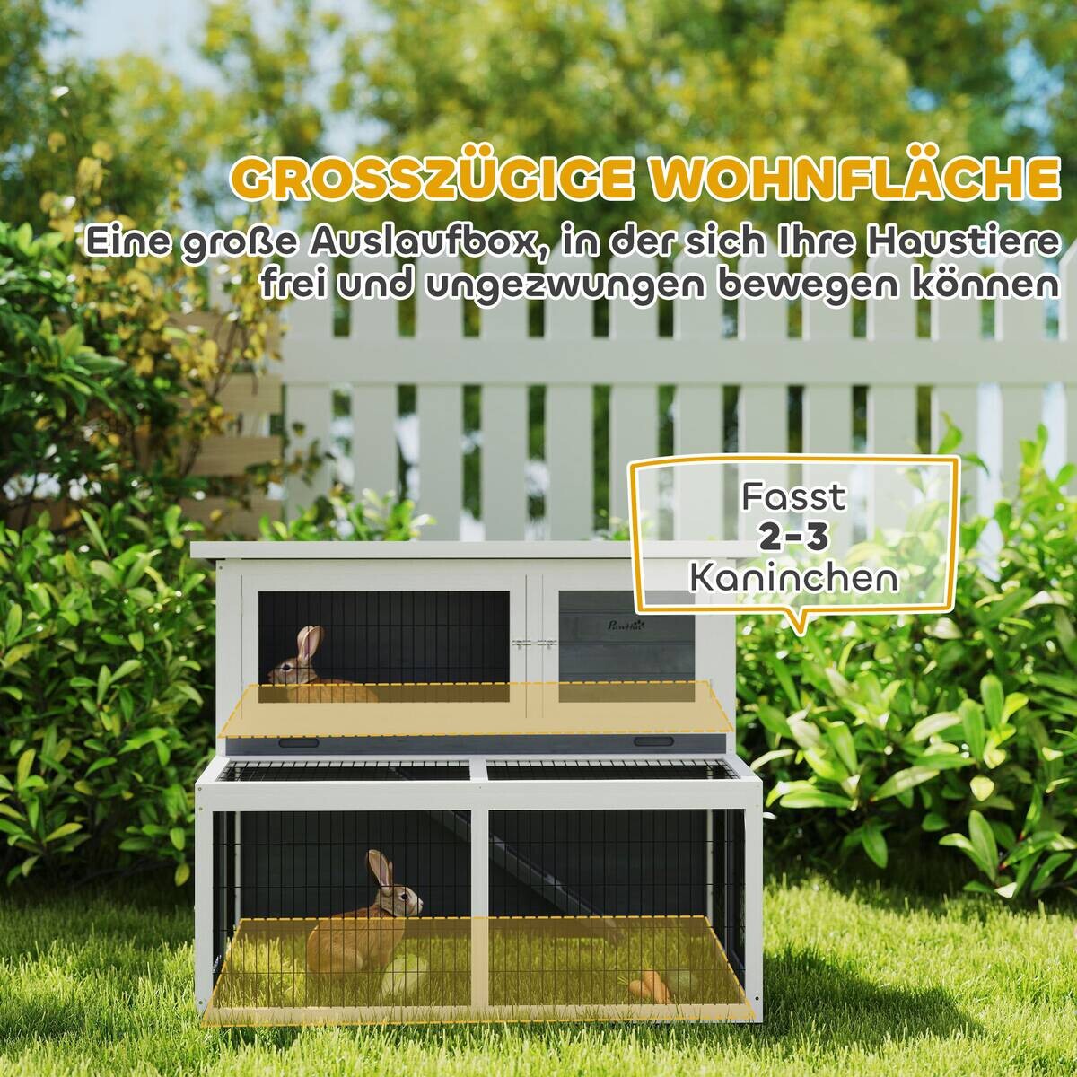 PawHut Kaninchenstall grau Holz B/H/L: ca. 95x93,5x122 cm