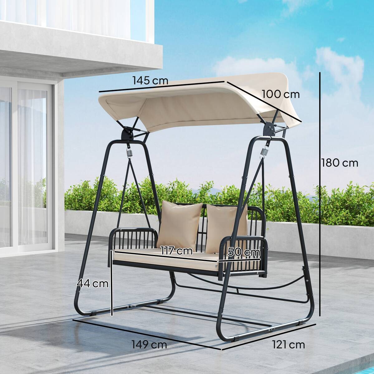 Outsunny Gartenschaukel khaki Polyester B/H/L: ca. 121x180x149 cm