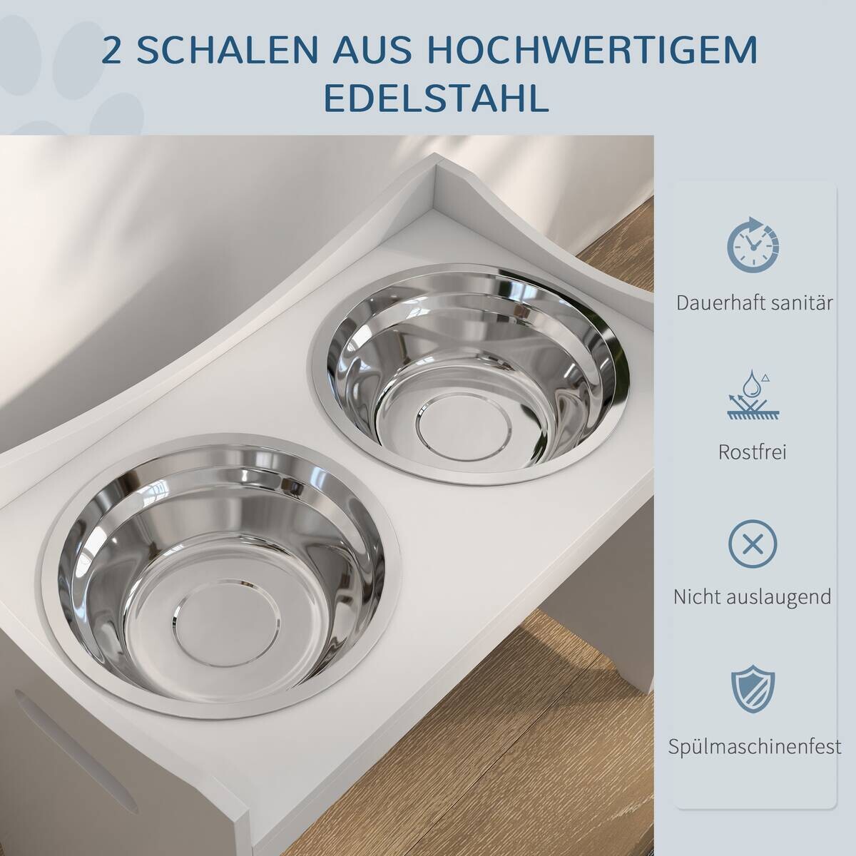 PawHut Futterstation weiß Edelstahl B/H/L: ca. 31,5x47x54 cm