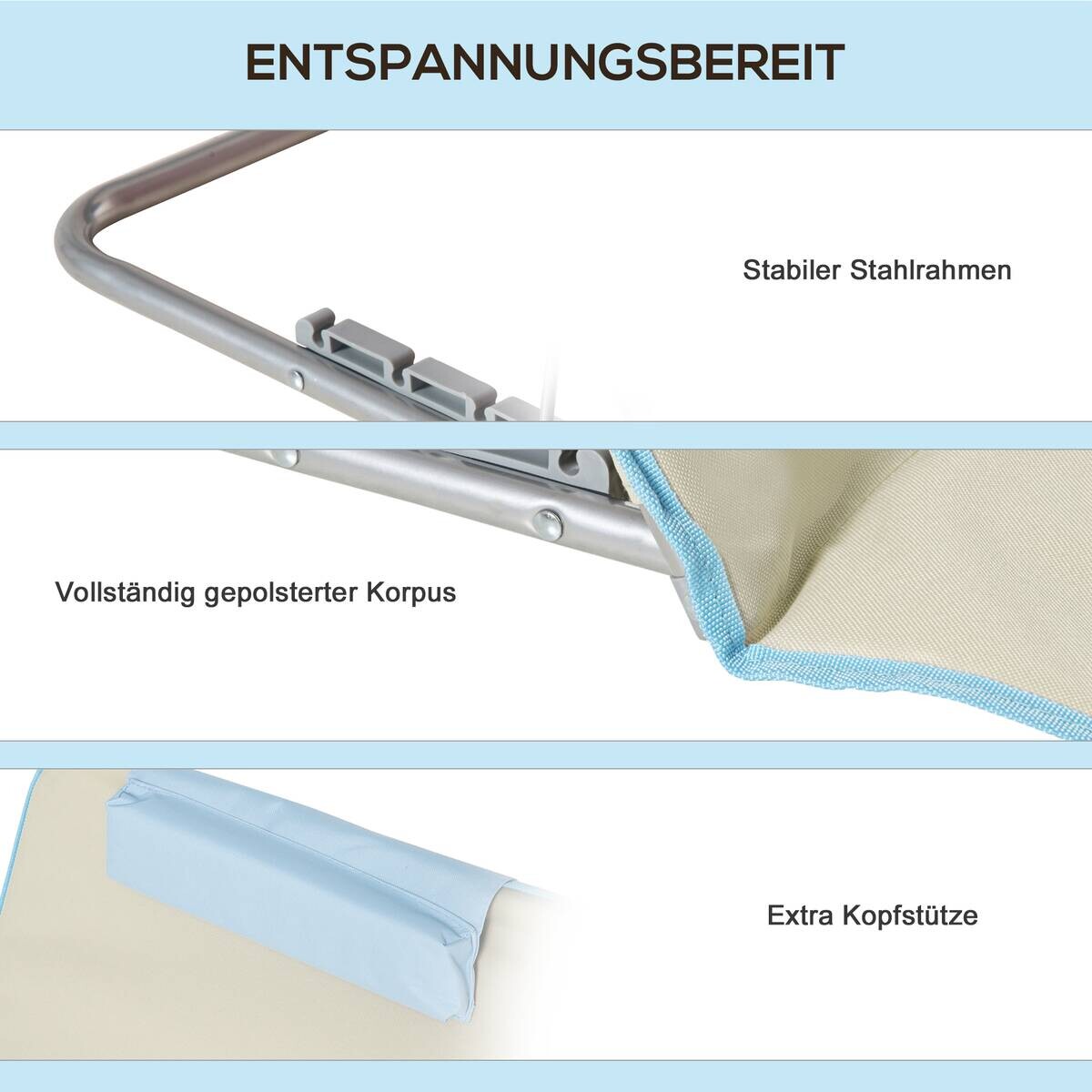 Outsunny Strandliege 2er Set hellblau Stahl B/H/L: ca. 53x35x124 cm