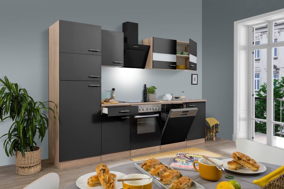 Respekta Küchenblock Economy schwarz B/H/T: ca. 280x200x60 cm