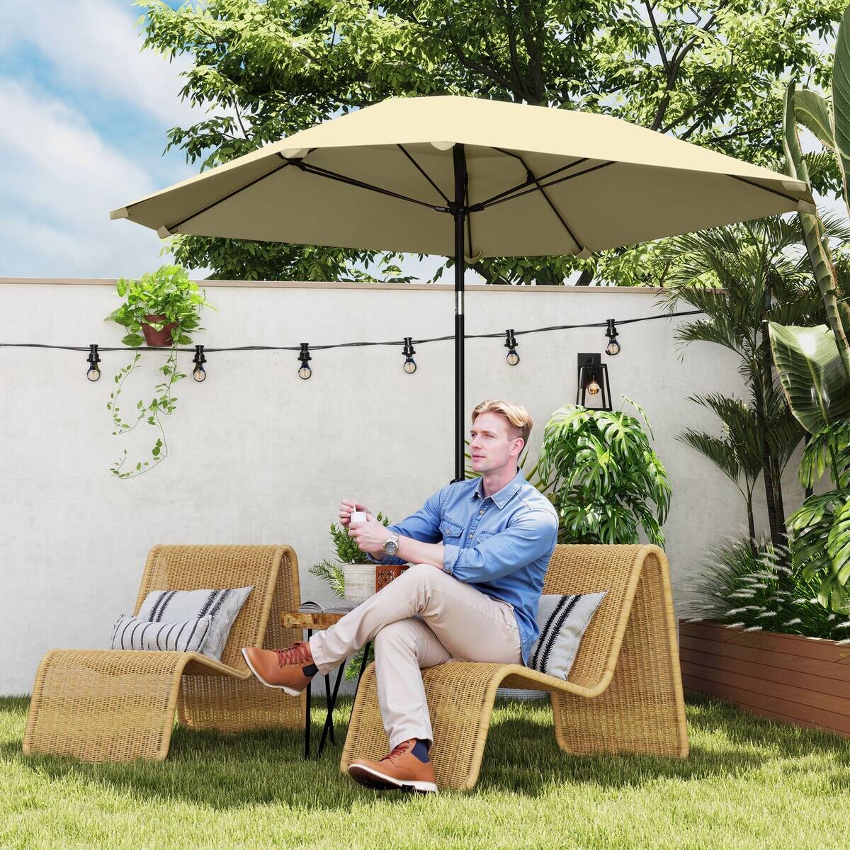 Outsunny Sonnenschirm beige Aluminium B/H/L: ca. 233x240x233 cm