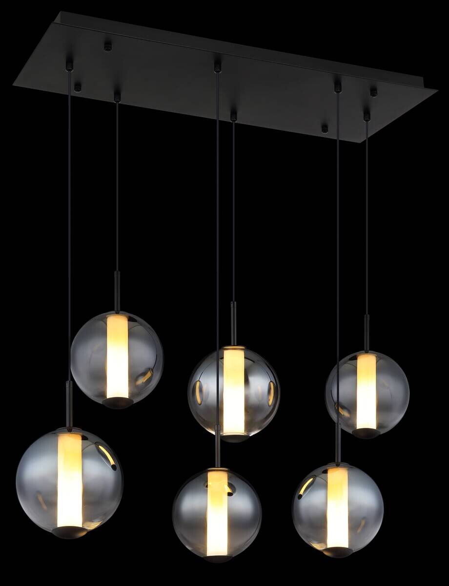 GLOBO Pendelleuchte Opal mattschwarz Rauch Metall Glas B/H: ca. 100x120 cm 1 Brennstellen