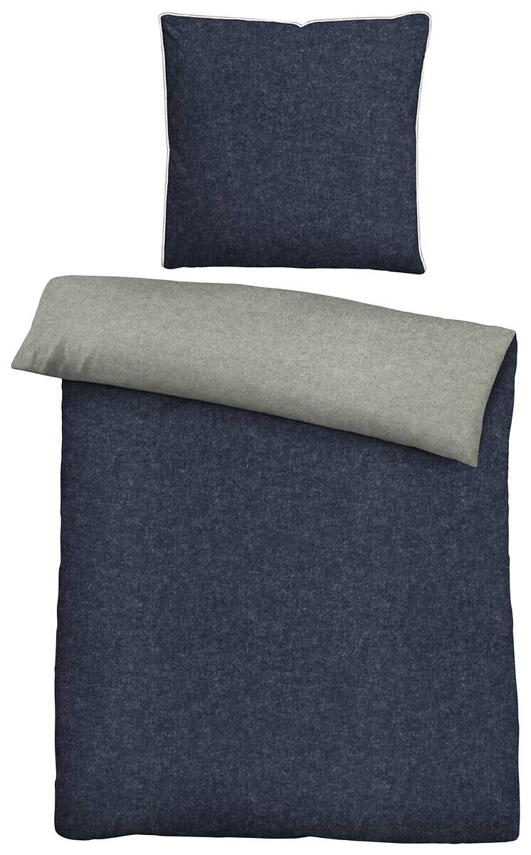 Baumwoll Bettwäsche Flanell blau grau 100% Baumwolle B/L: ca. 155x220 cm