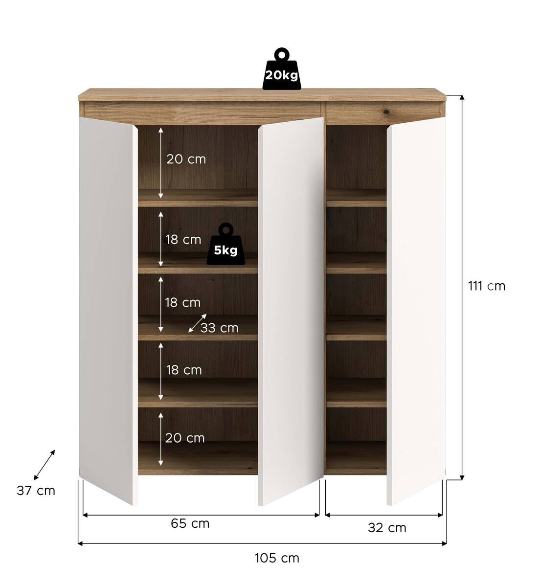 Schrank SCARPA Evoke Oak Nachbildung weiß B/H/T: ca. 105x111x37 cm