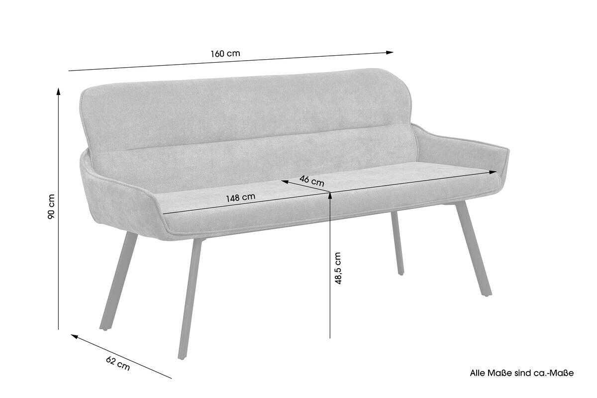 Sitzbank RICO schwarz grau Metall Stoff B/H/T: ca. 160x90x62 cm