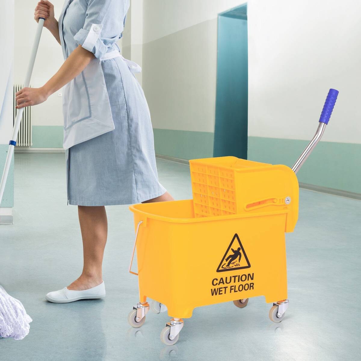 HOMCOM Putzwagen gelb Kunststoff B/H/T: ca. 63x67x27 cm