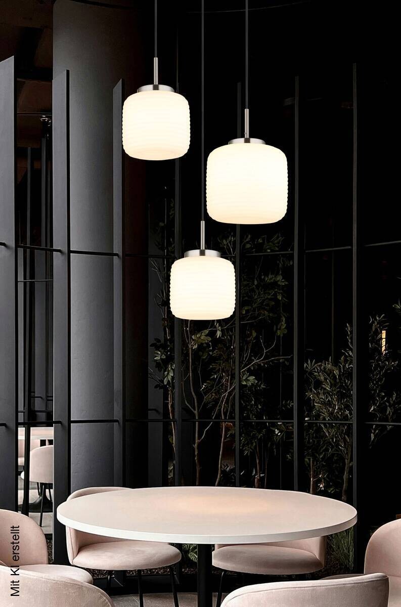 GLOBO Pendelleuchte Opal schwarz nickel matt Glas Metall H/D: ca. 130x52,5 cm 3 Brennstellen