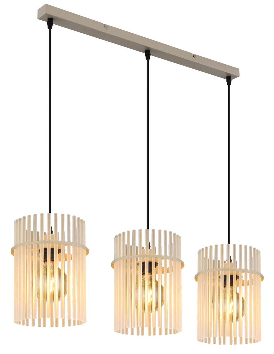 GLOBO Pendelleuchte sand Metall Glas B/H/T: ca. 80x140x20 cm E27 3 Brennstellen
