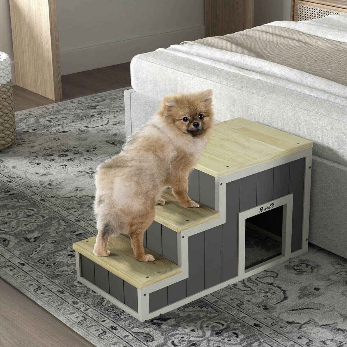 PawHut Hundetreppe, Katzentreppe natur Polypropylen B/H/L: ca. 38,5x79x45 cm