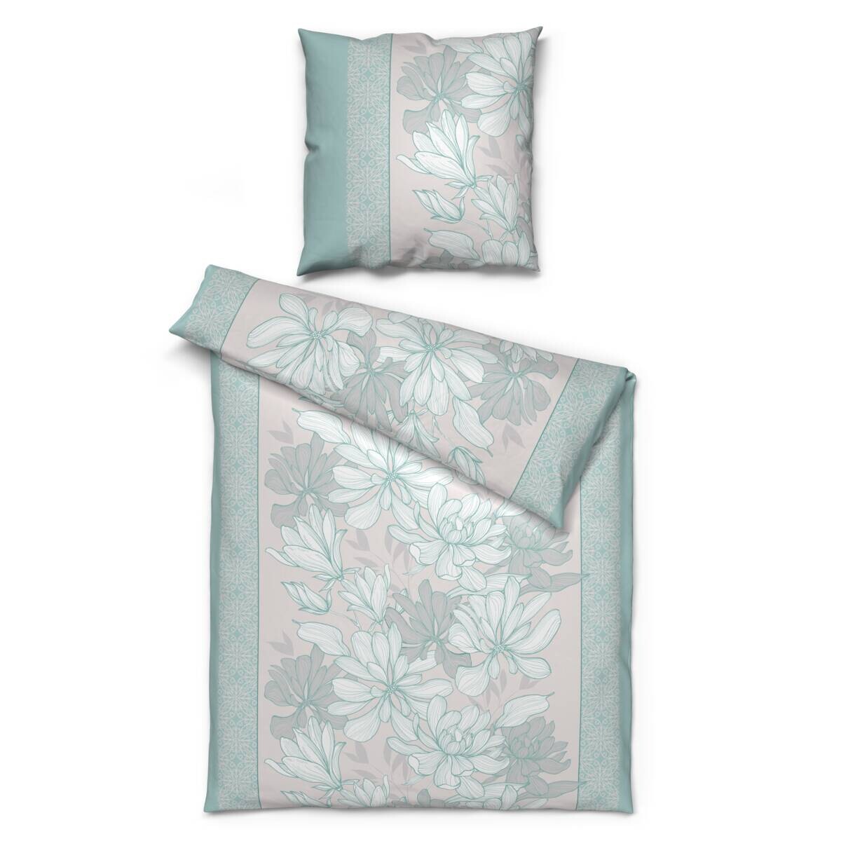 Sensation Baumwoll Bettwäsche Cotton touch grau mint 52% Baumwolle, 48% Polyester B/L: ca. 135x200 cm