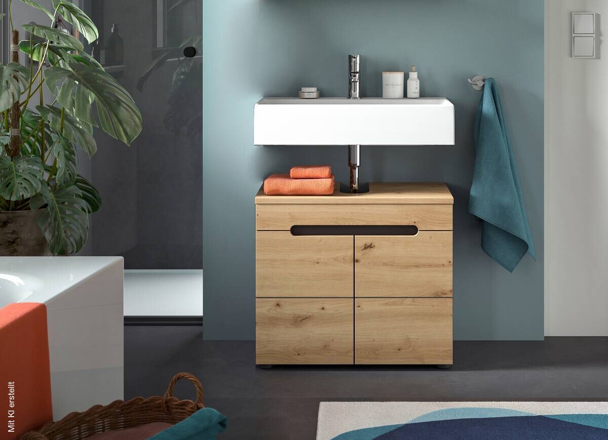 Waschbeckenunterschrank Canu Basalt Eiche Artisan Nachbildung B/H/T: ca. 63x55x34 cm